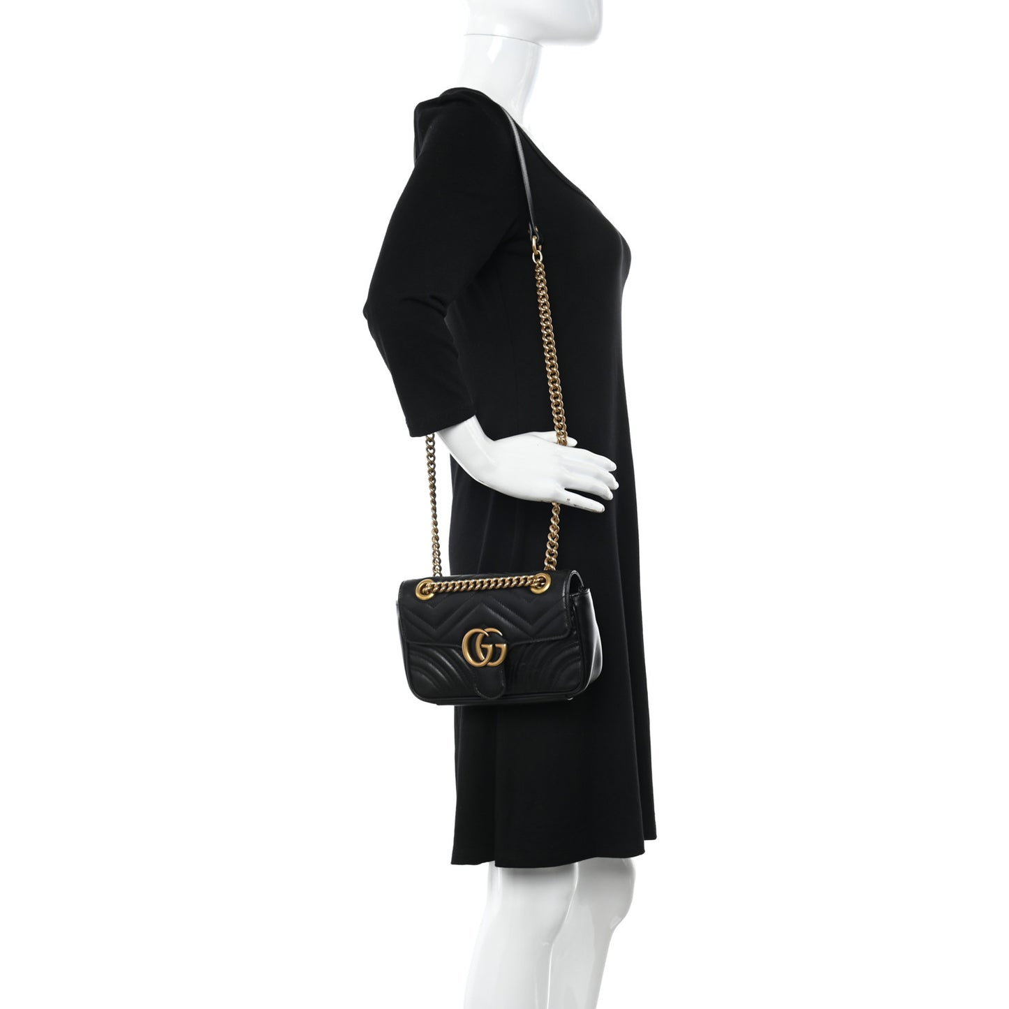 Calfskin Matelasse Mini GG Marmont Shoulder Bag Black