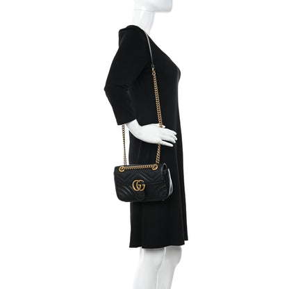 Gucci Calfskin Matelasse Mini GG Marmont Shoulder Bag Black 2 of 12