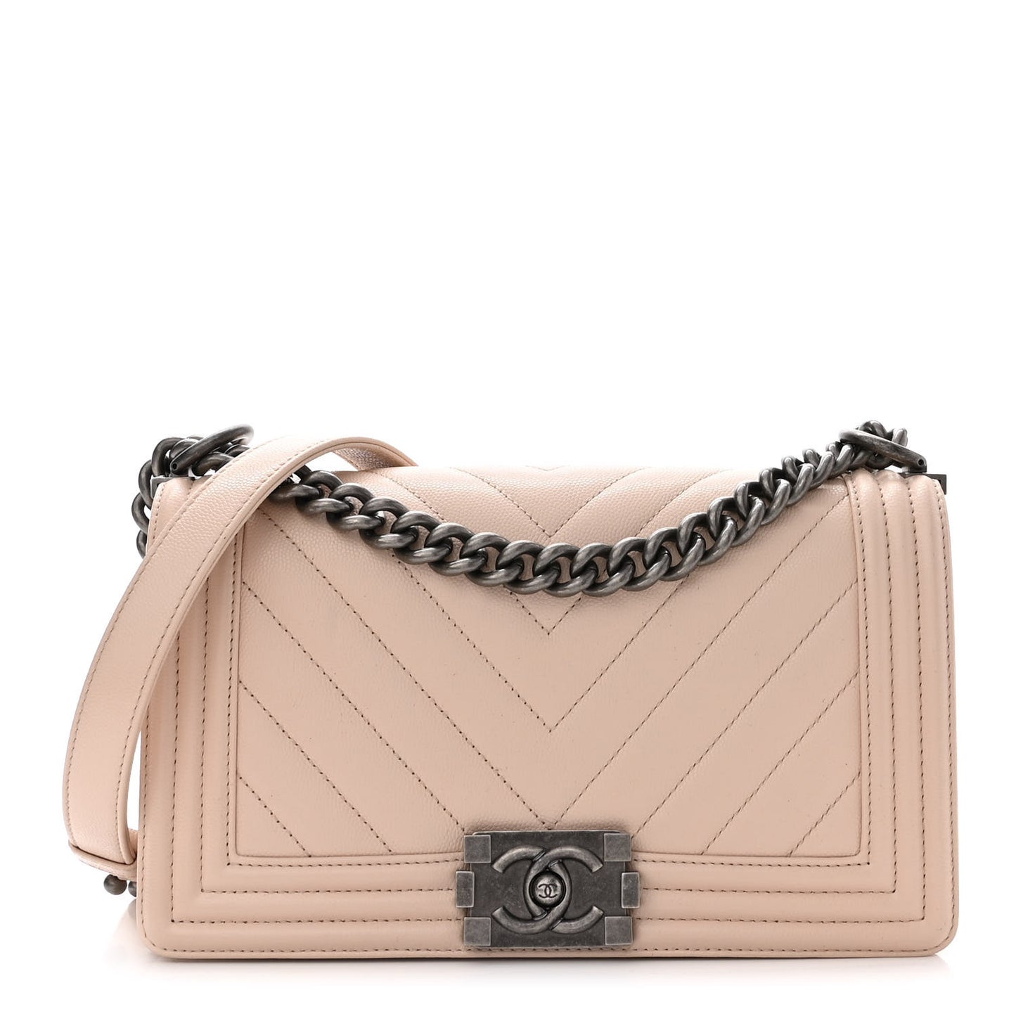 Caviar Chevron Quilted Medium Boy Flap Nude