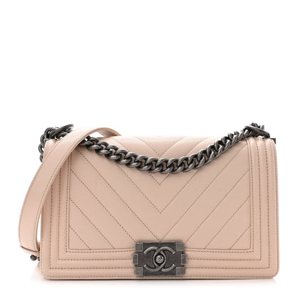 Chanel Caviar Chevron Quilted Medium Boy Flap Nude 1 of 10