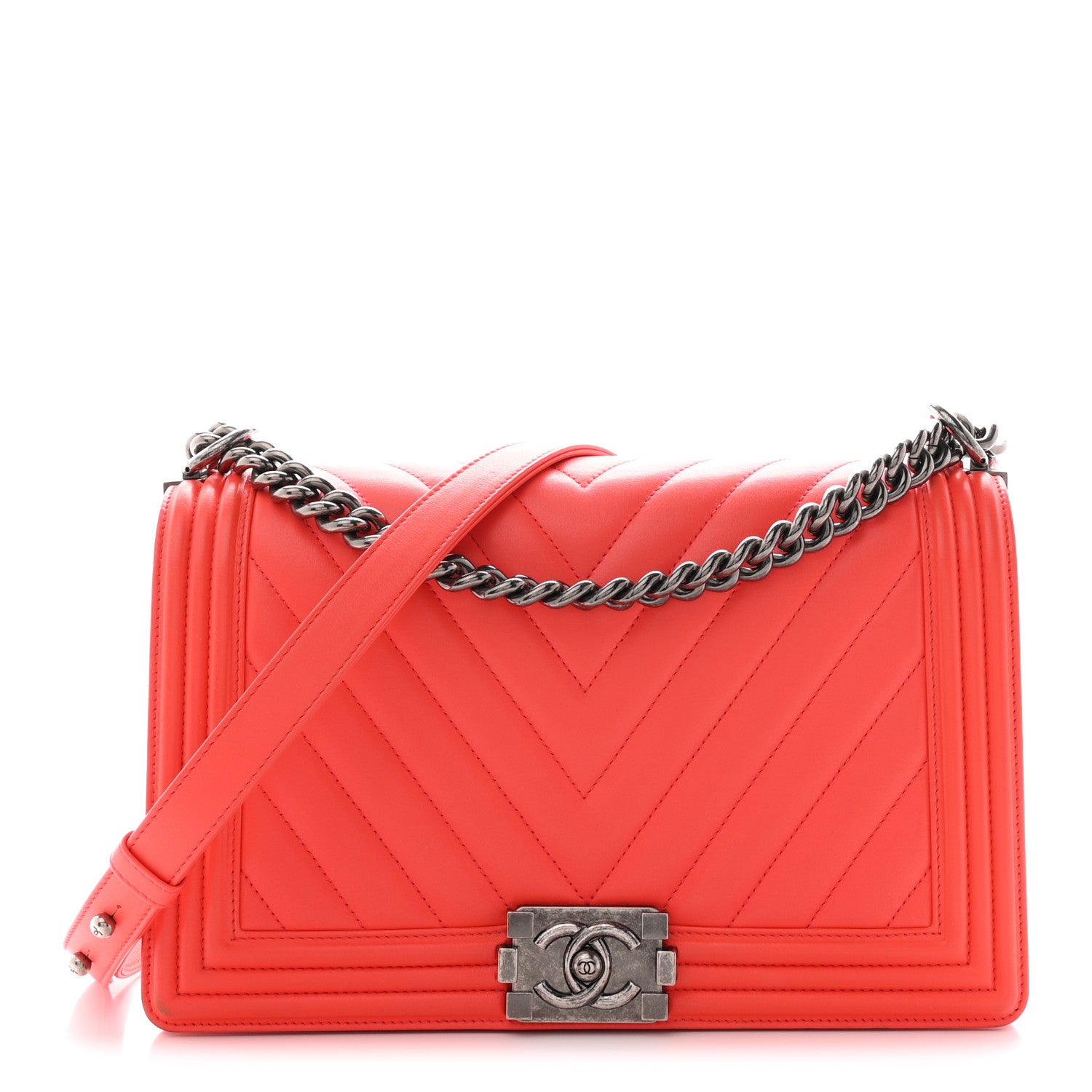 Chanel Lambskin Chevron Quilted New Medium Boy Flap Coral 1 of 11