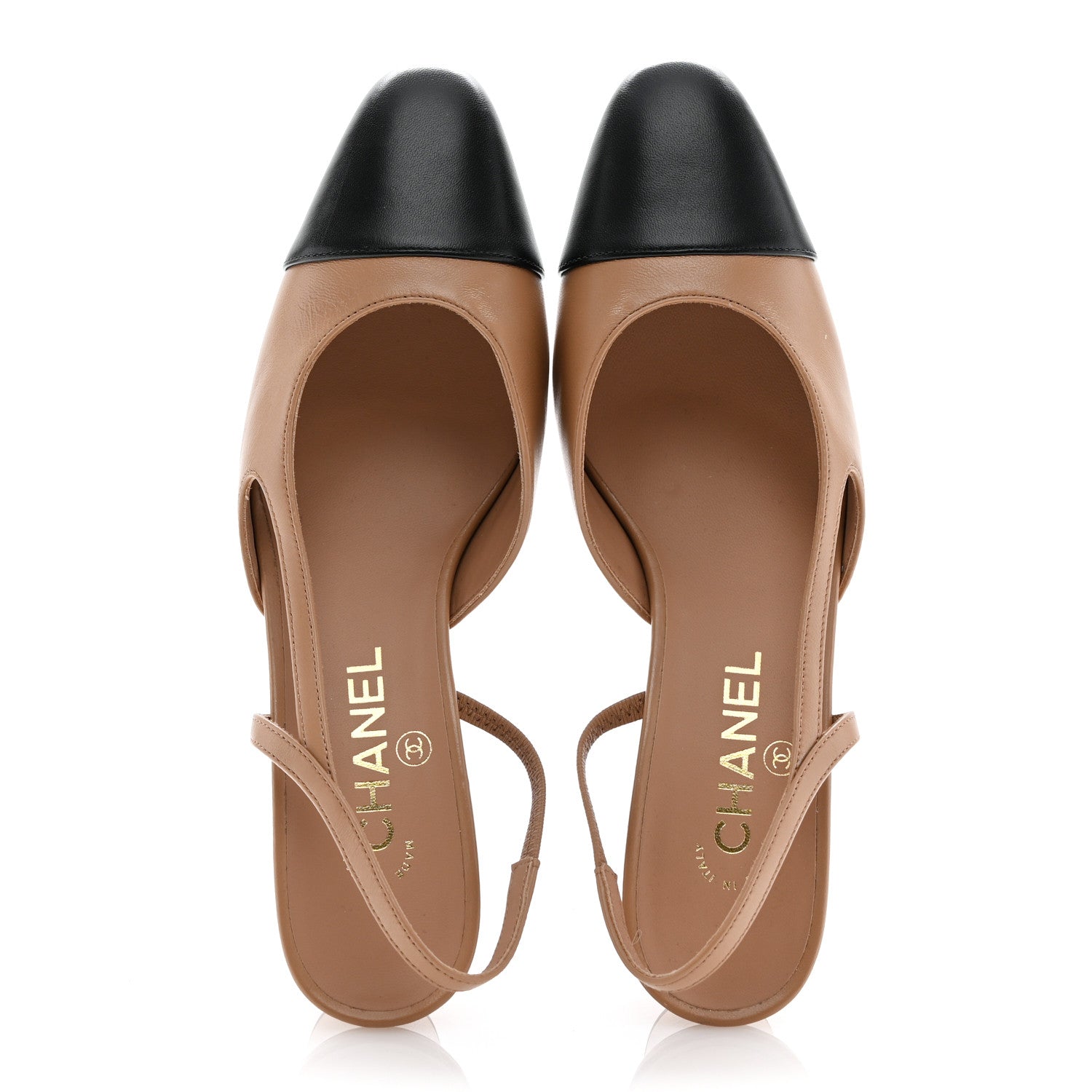 Chanel Lambskin Cap Toe CC Slingback Pumps 39 Dark Beige Black 2 of 12