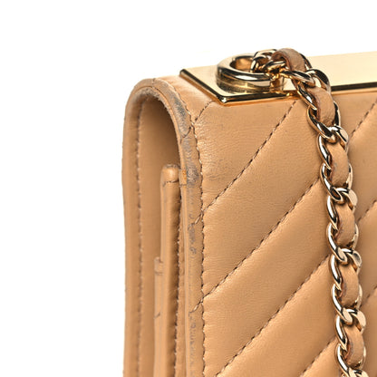 Chanel Lambskin Chevron Quilted Trendy CC Wallet On Chain WOC Beige 12 of 13