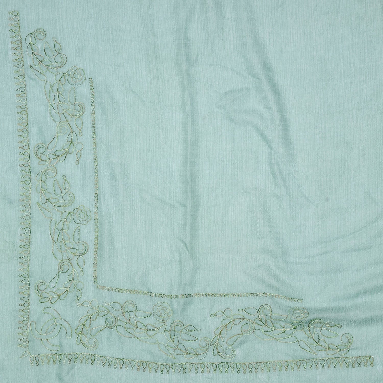 Chanel Cashmere Silk Embroidered Scarf Shawl Green 1 of 4