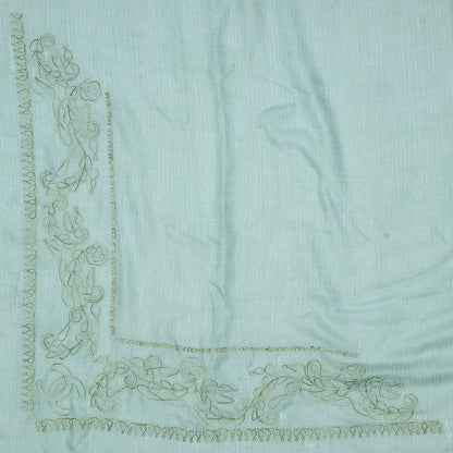 Chanel Cashmere Silk Embroidered Scarf Shawl Green 1 of 4