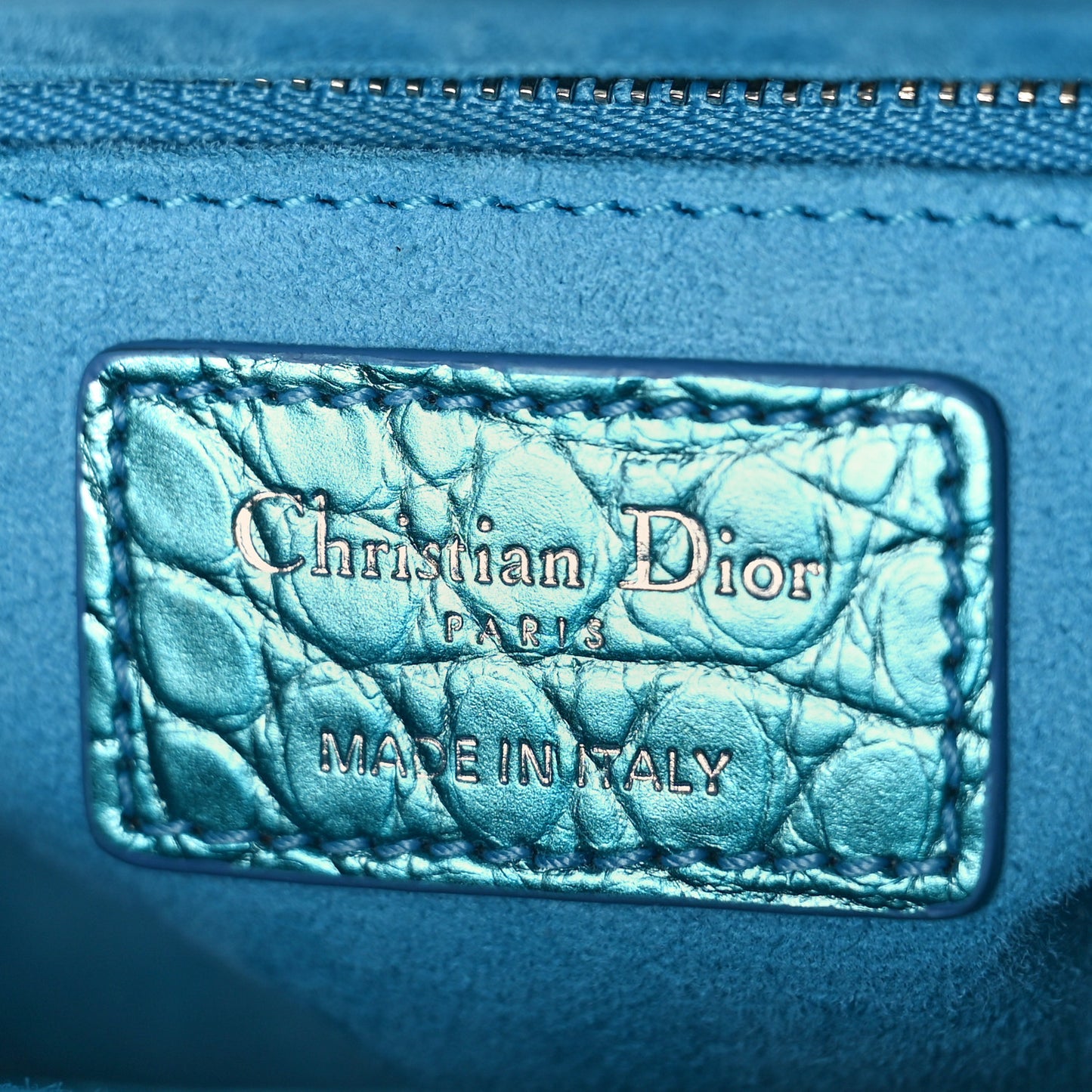 Metallic Alligator Small Lady Dior Blue