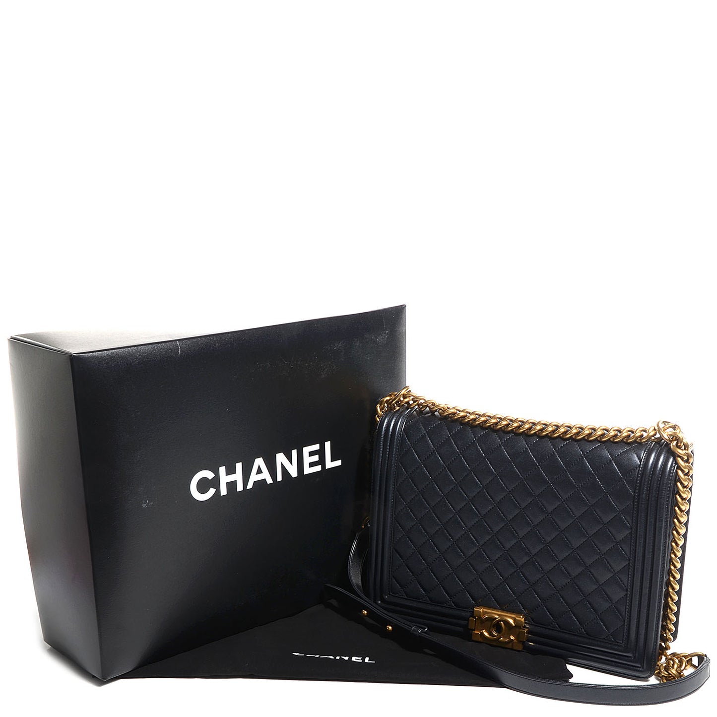 Metallic Calfskin Quilted Large Boy Flap Black