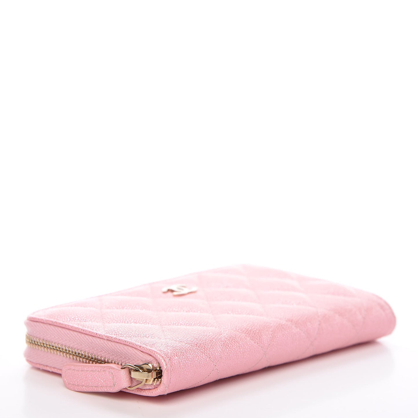 Iridescent Caviar Quilted Medium Zip Around Wallet Pink