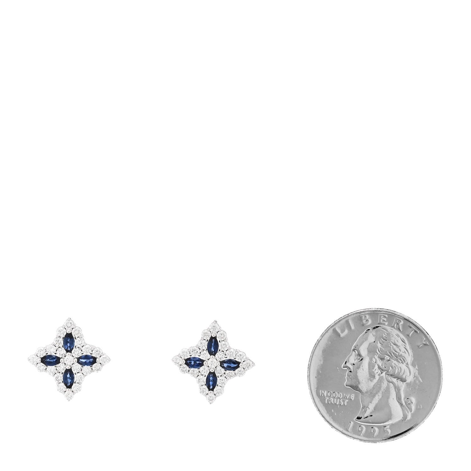 Roberto Coin 18K White Gold Diamond Blue Sapphire Princess Flower Stud Earrings 2 of 5