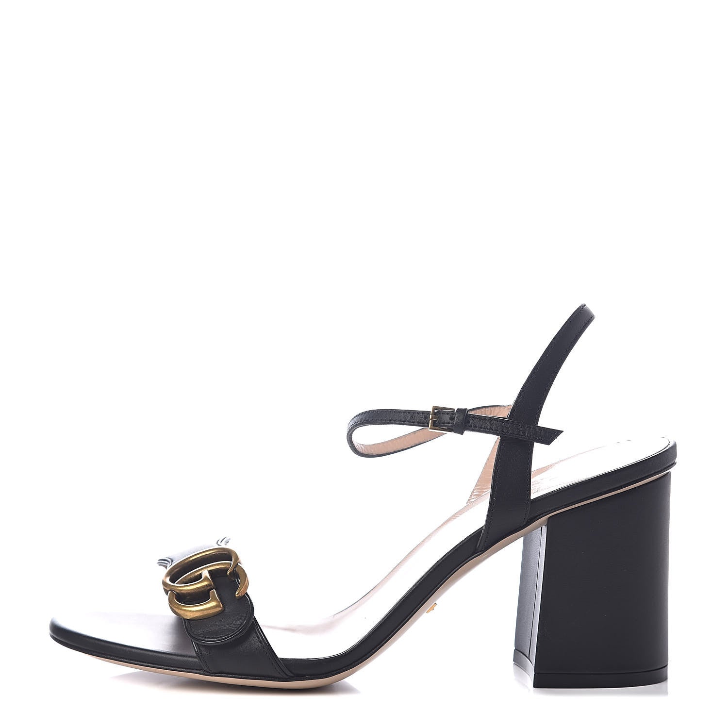 Gucci Lifford Calfskin GG Marmont Ankle Wrap 75mm Sandals 39 Black 1 of 7