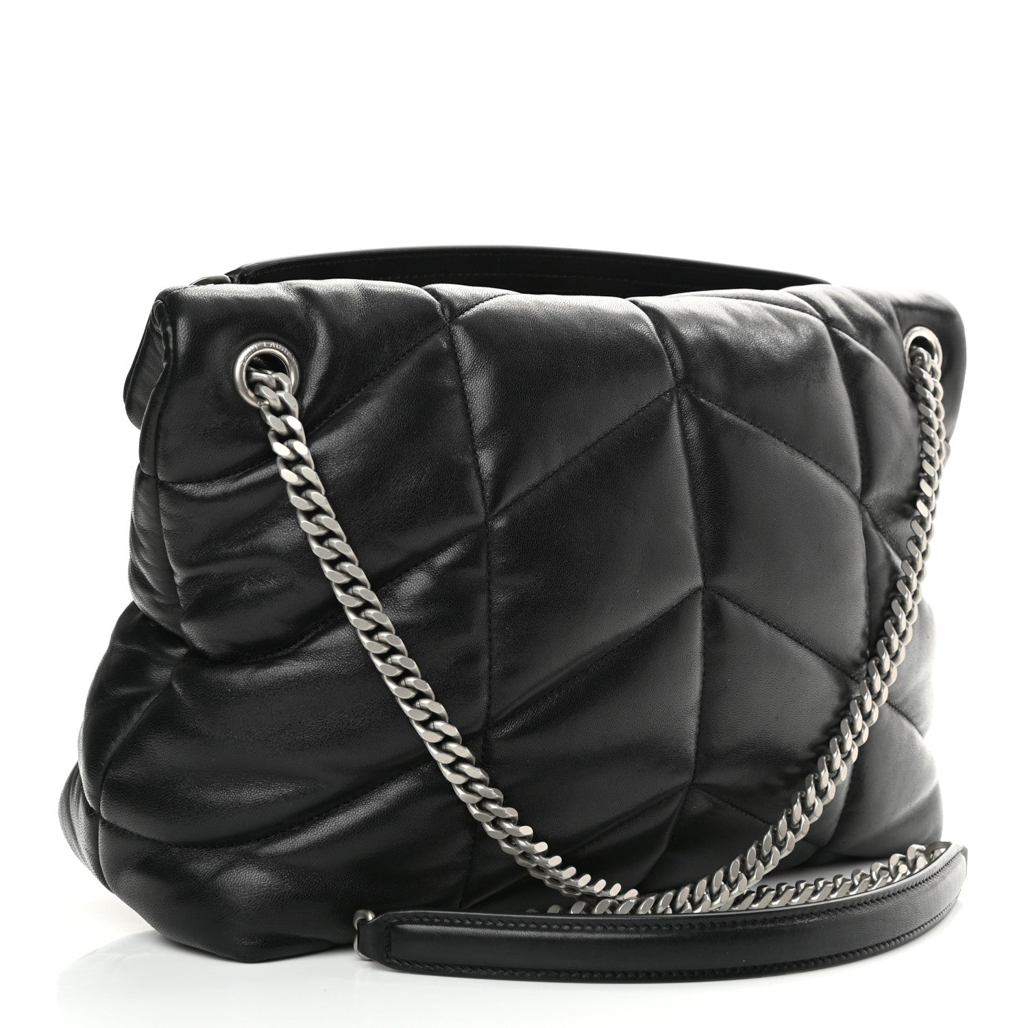 Saint Laurent Lambskin Quilted Medium Loulou Puffer Monogram Chain Satchel Black 3 of 9