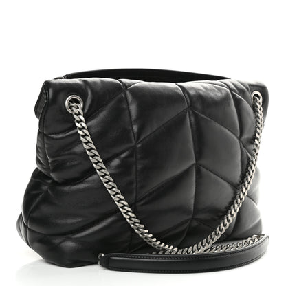 Saint Laurent Lambskin Quilted Medium Loulou Puffer Monogram Chain Satchel Black 3 of 9