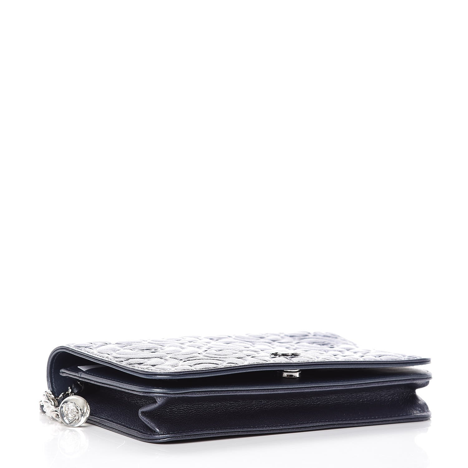 Chanel Goatskin Camellia Embossed Wallet On Chain WOC Dark Blue 4 of 10