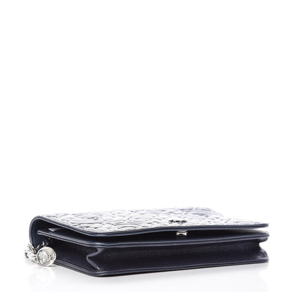 Chanel Goatskin Camellia Embossed Wallet On Chain WOC Dark Blue 4 of 10