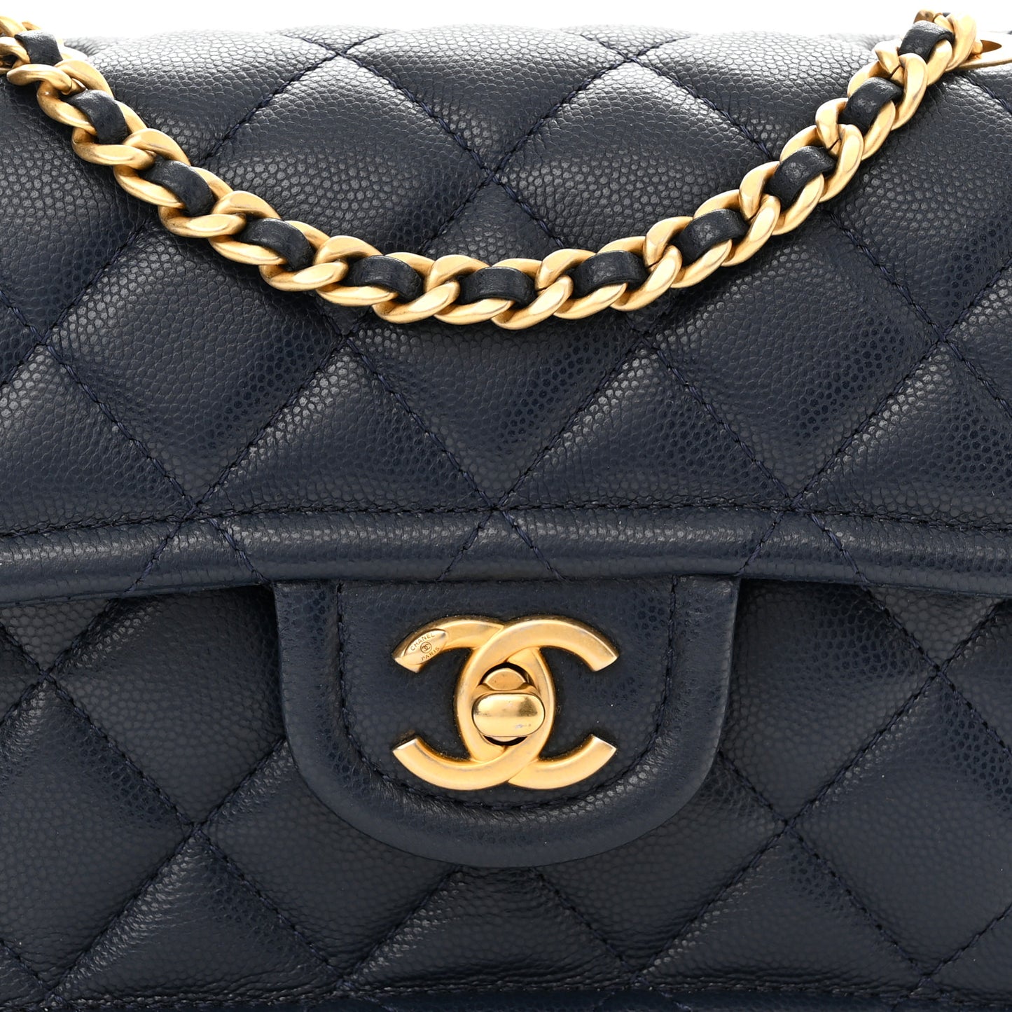 Caviar Quilted Mini Sweet Classic Flap Navy Blue