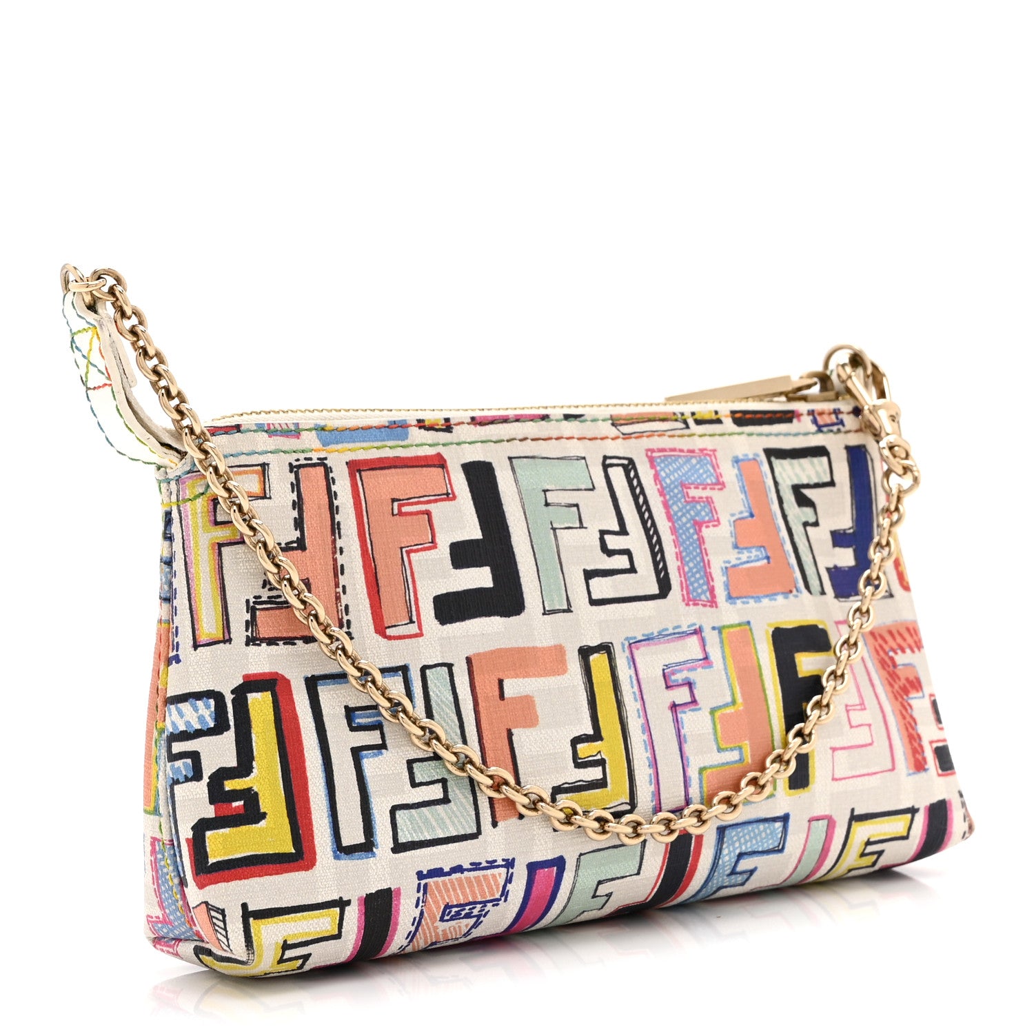 Fendi Zucca Spalmati FF Multicolor Pochette White 1841363
