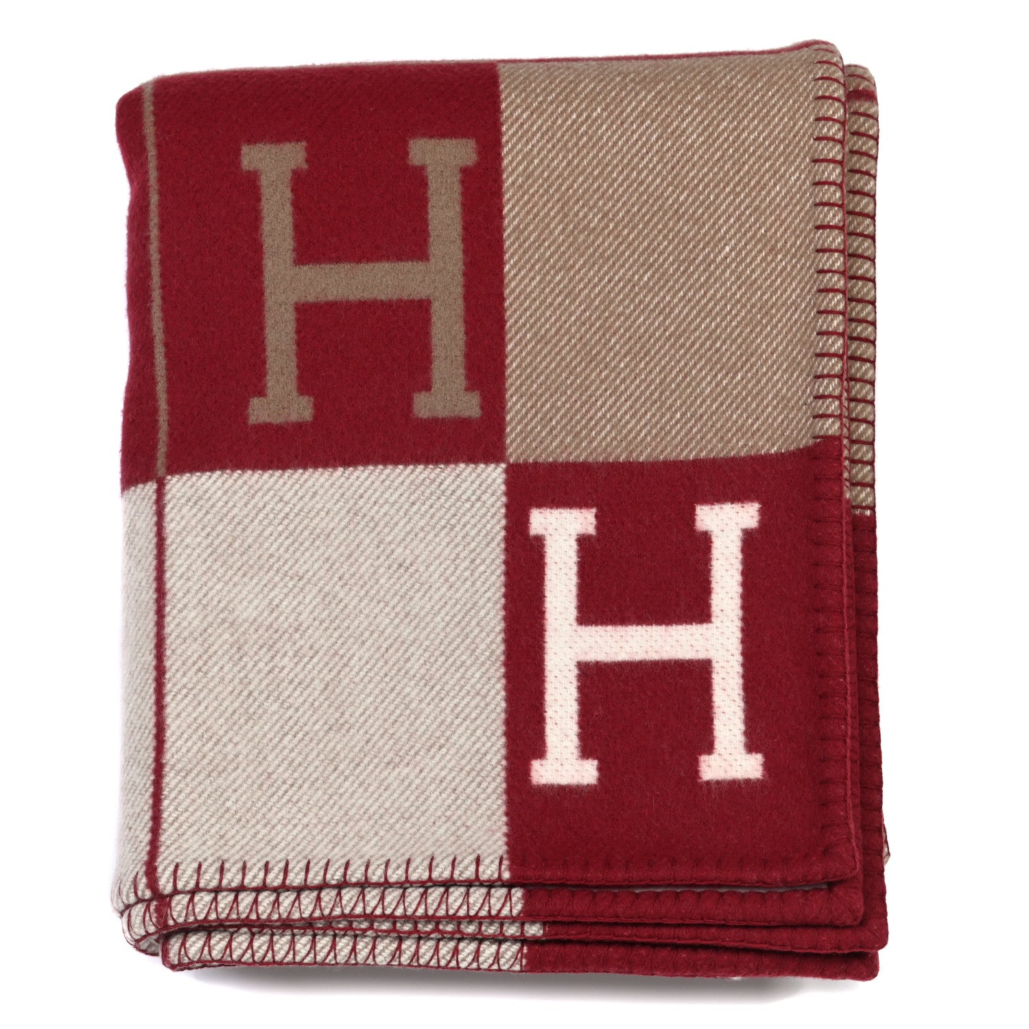 Hermes Wool Cashmere Avalon III Blanket Ecru Rouge H 1 of 3