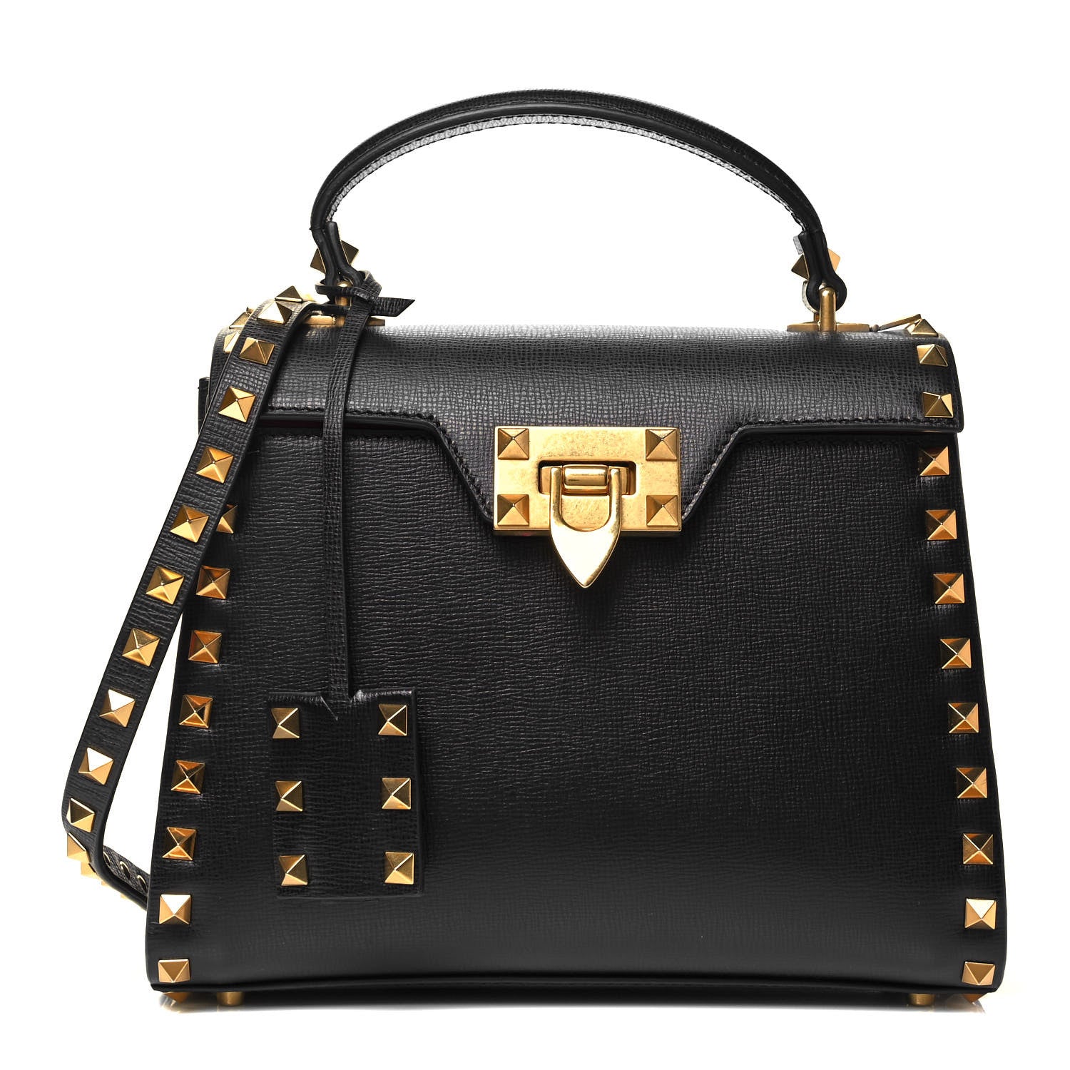 Valentino Garavani Grainy Calfskin Small Rockstud Alcove Top-Handle Flap Bag Black 1 of 8