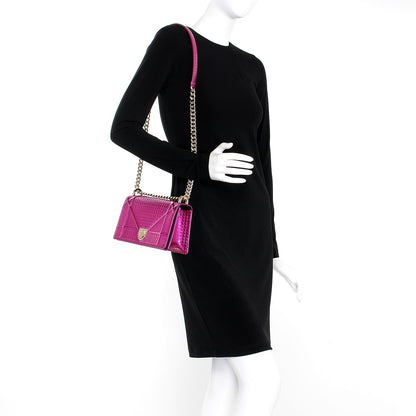 Christian Dior Metallic Patent Micro-Cannage Small Diorama Flap Bag Fuchsia 2 of 7