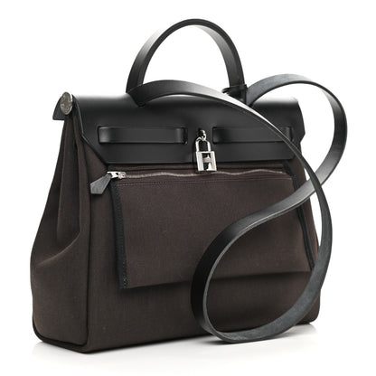 Hermes Military Toile Vache Hunter Herbag Zip Retourne 31 PM Ebene Black 4 of 12