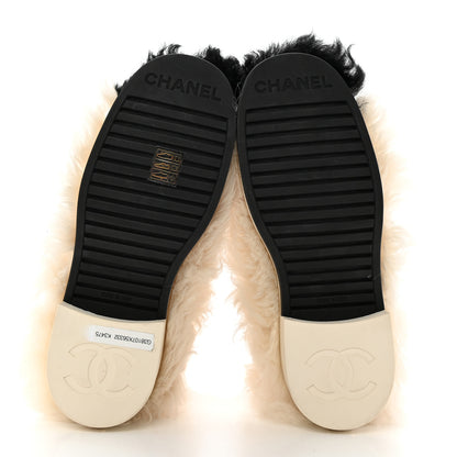 Chanel Shearling Sheepskin High Boots 38.5 Ivory Black 6 of 11