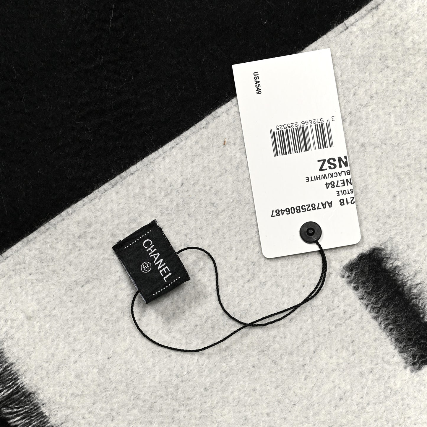 Cashmere CC Fringe Stole Black White