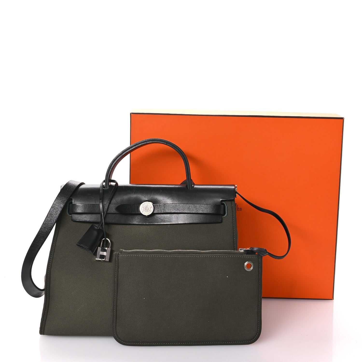 Hermes Military Toile Vache Hunter Herbag Zip 31 PM Vert De Gris Black 11 of 11
