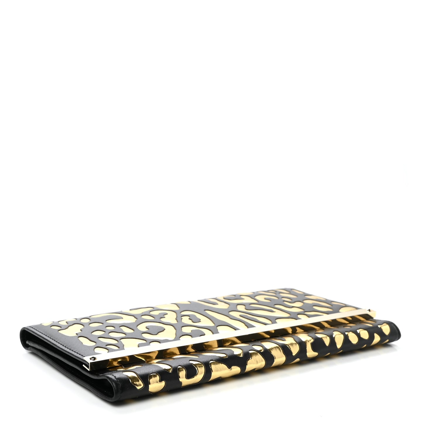 Calfskin Metallic Clutch Black Gold