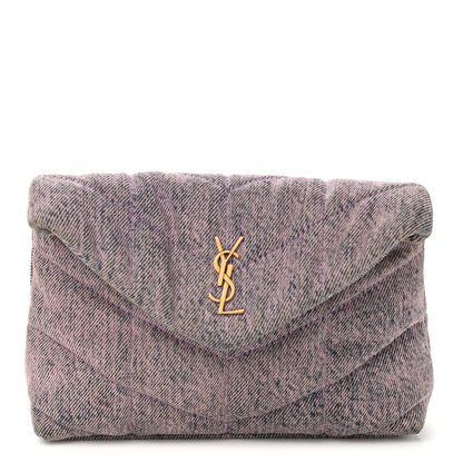 Saint Laurent Denim Quilted Loulou Puffer Monogram Pouch Clutch Bleached Lilac 2 of 11