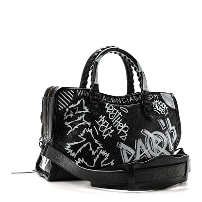 Balenciaga Agneau Classic Hardware Graffiti All Over S City Black Black 4 of 11