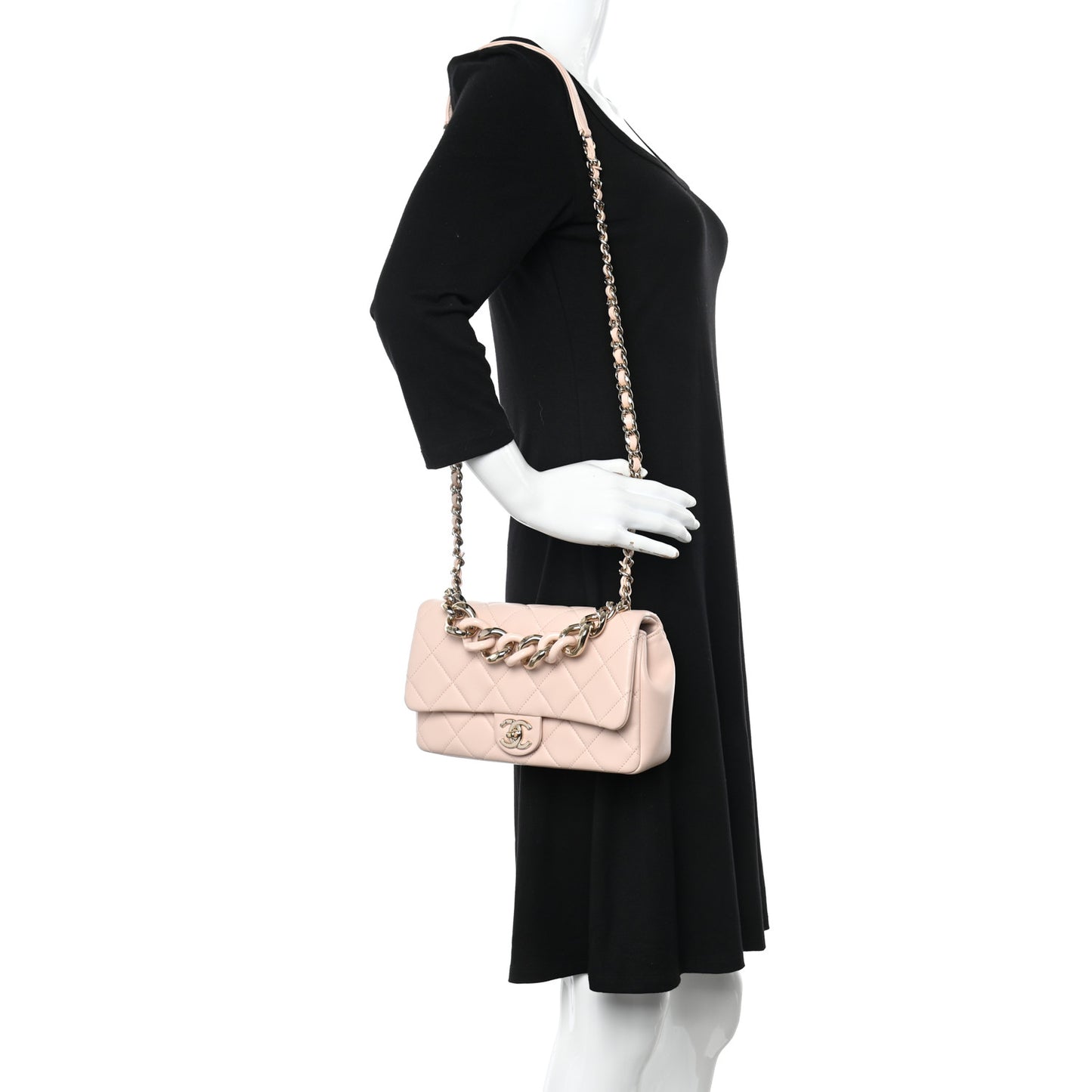 Lambskin Quilted Resin Bi-Color Chain Flap Bag Light Beige