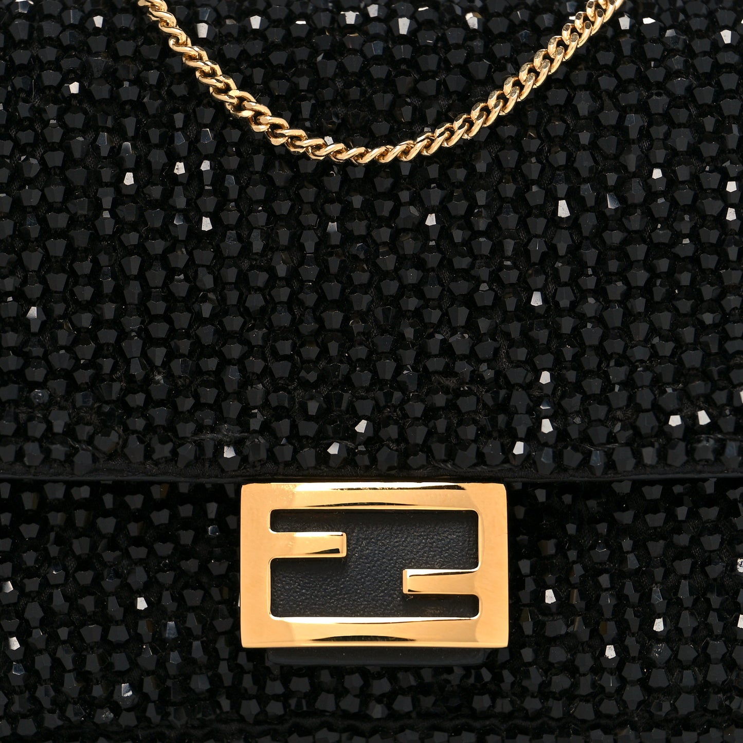 Crystal Vitello King Beaded Nano Baguette Charm Black