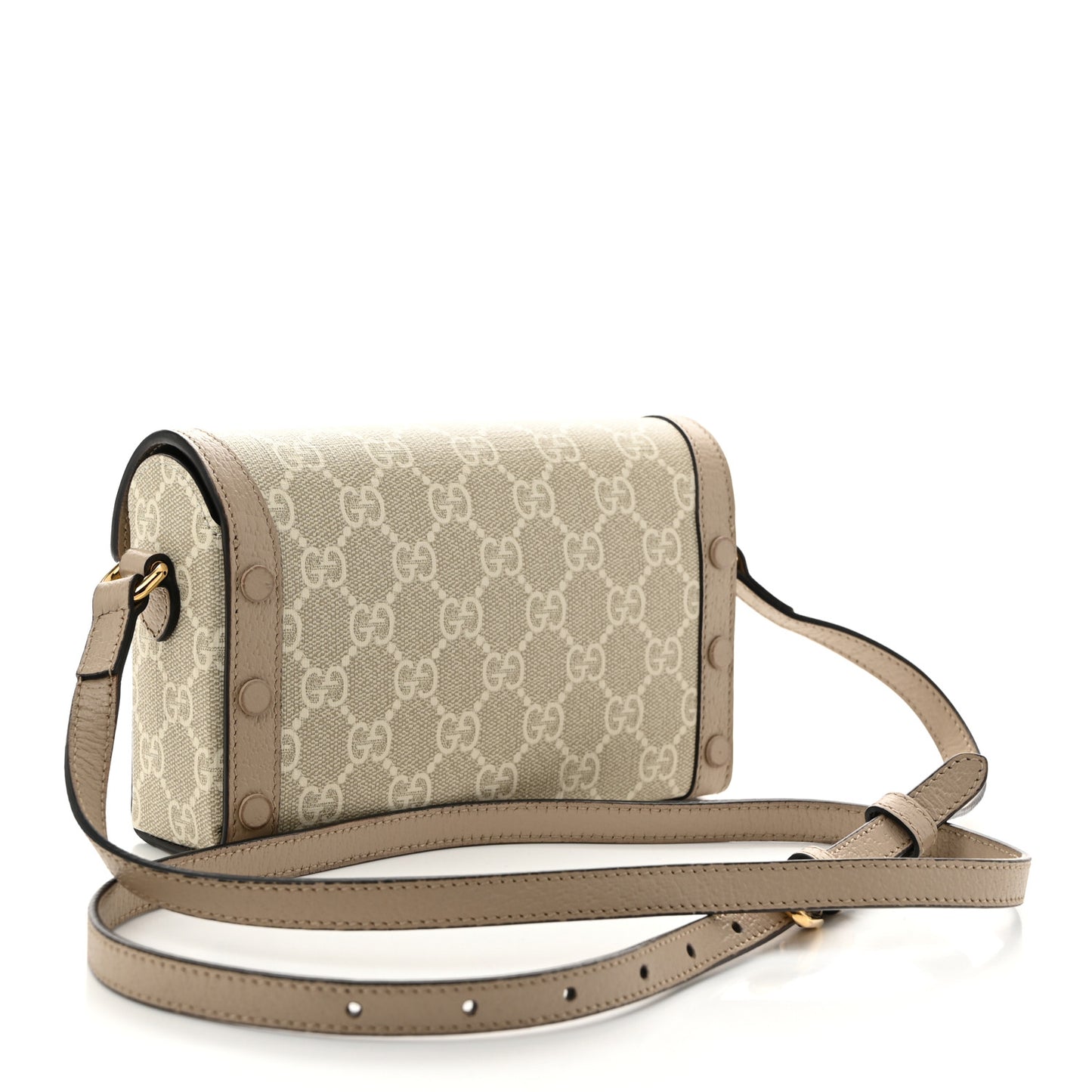 GG Supreme Monogram Textured Dollar Calfskin Mini Horsebit 1955 Shoulder Bag Beige Mystic White Oatmeal