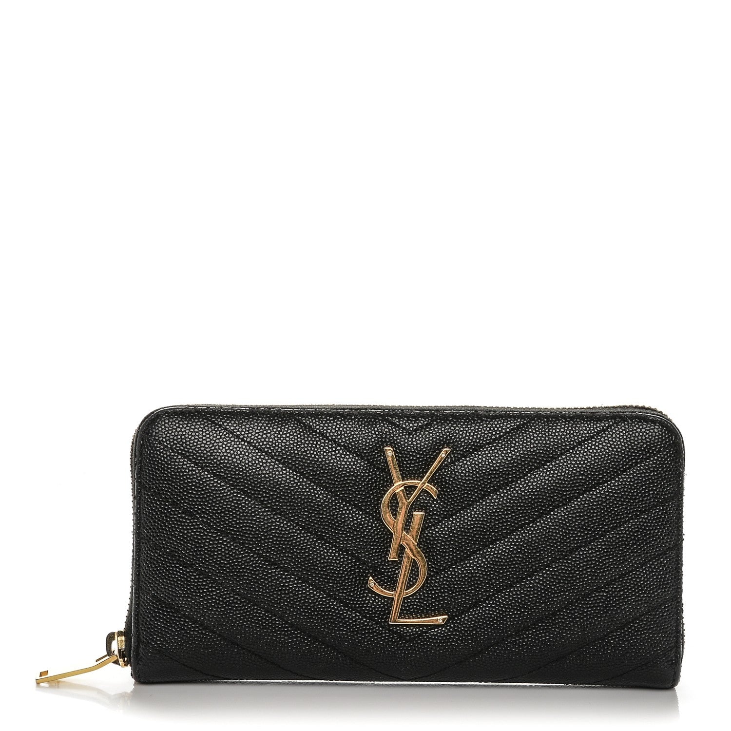 Saint Laurent Grain De Poudre Matelasse Chevron Monogram Zip Around Wallet Black 1 of 6