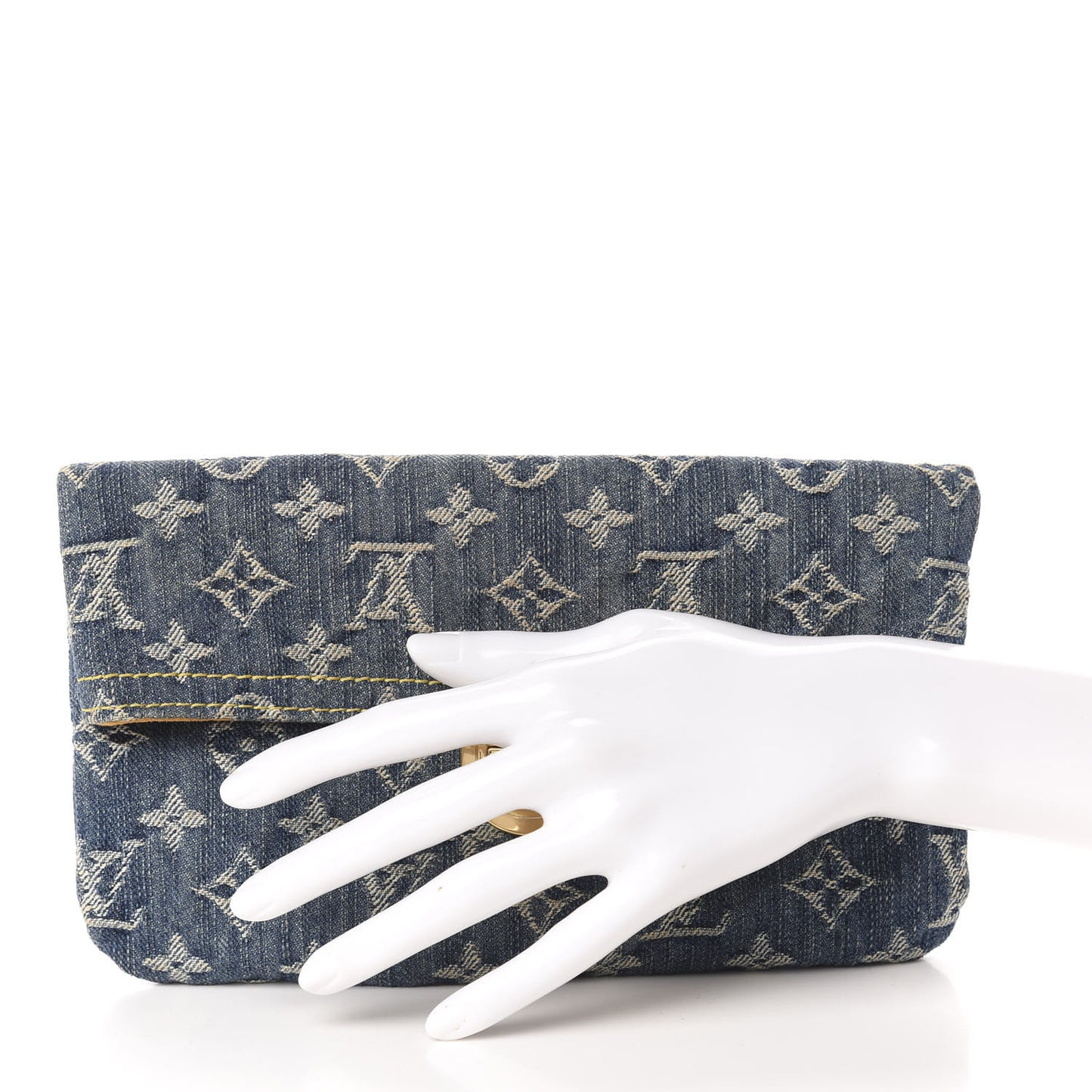 Monogram Denim Pochette Plat Clutch Blue