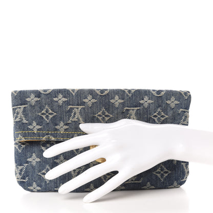 Louis Vuitton Monogram Denim Pochette Plat Clutch Blue 2 of 10