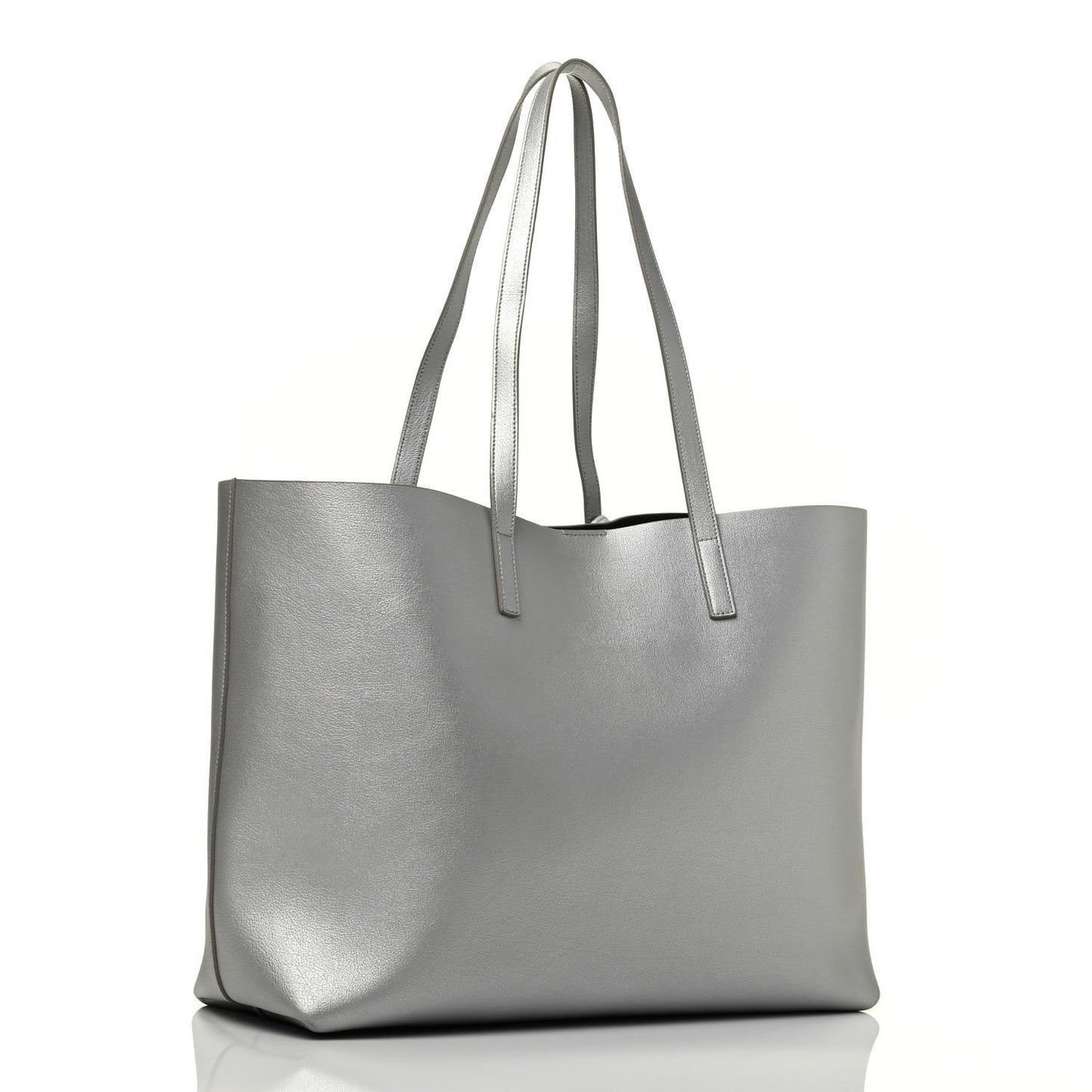 Metallic Calfskin Large Shopping Tote Silver