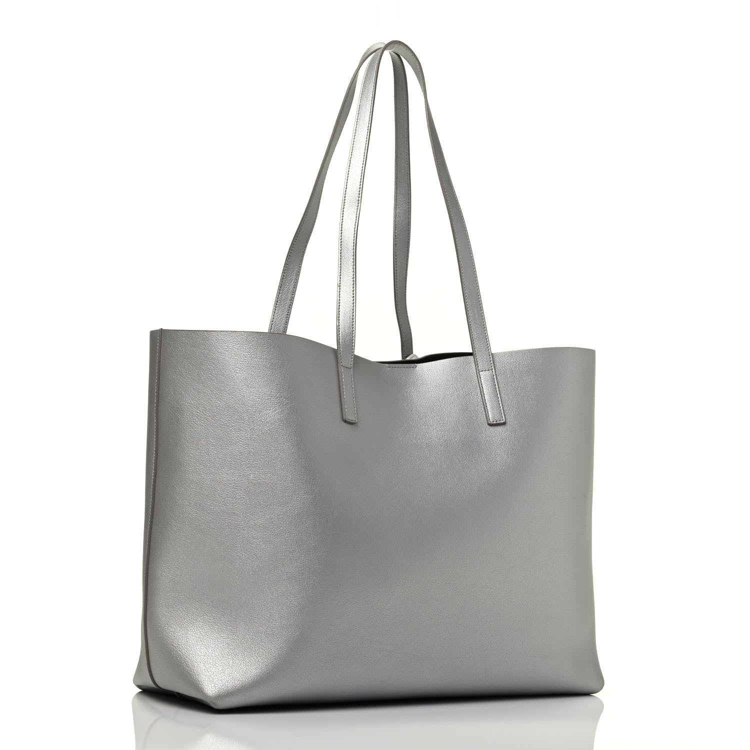 Saint Laurent Metallic Calfskin Large Shopping Tote Silver 2 of 9