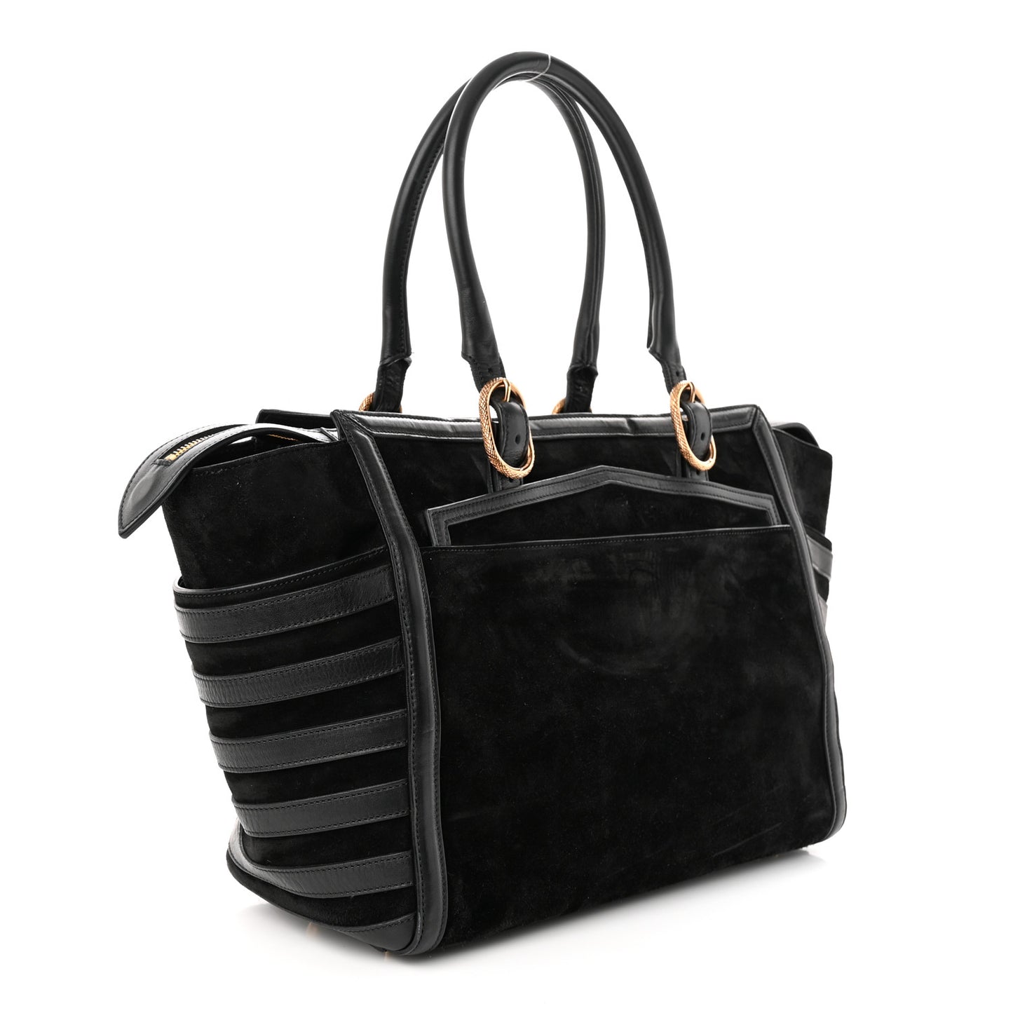 Suede Calfskin Farida Bowler Bag Black