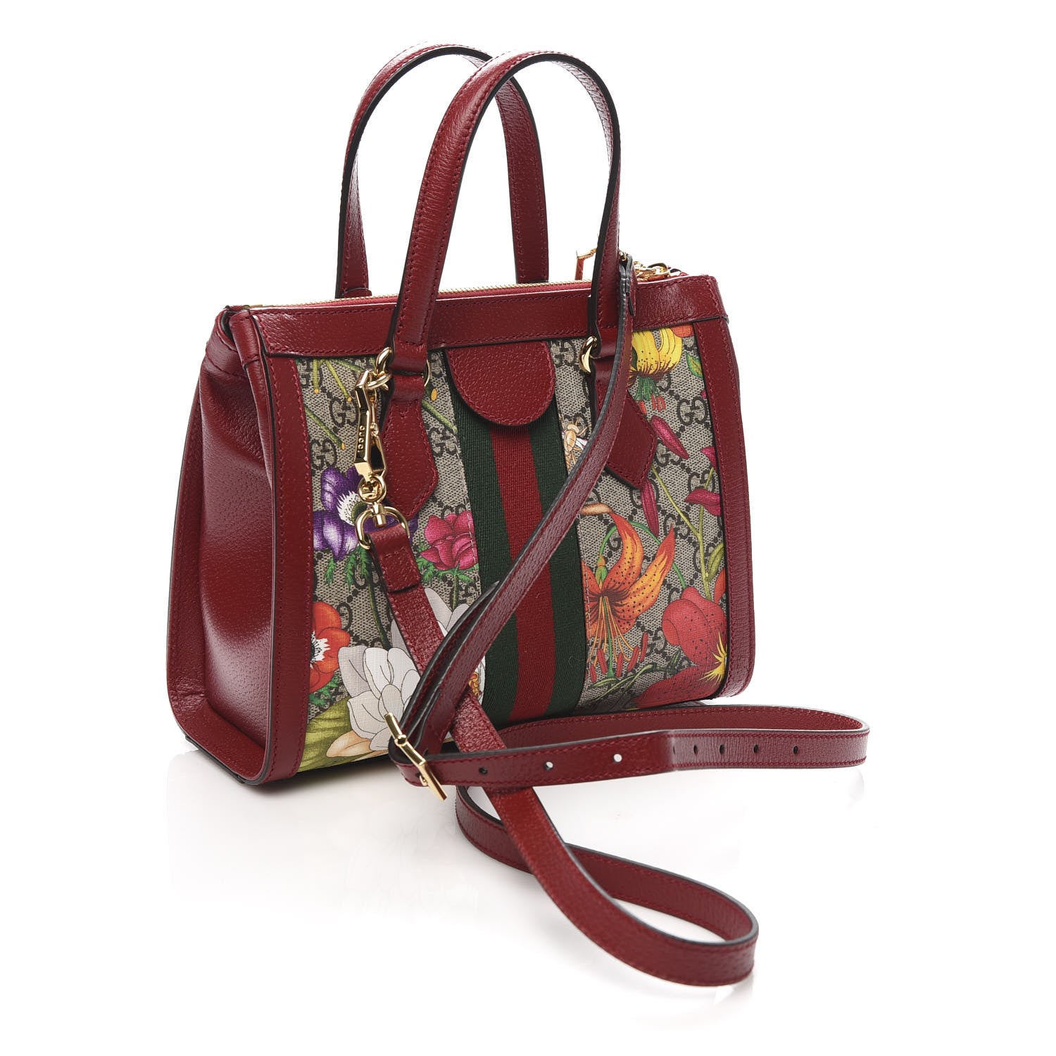 Gucci GG Supreme Monogram Flora Web Small Ophidia Tote Bag Red 3 of 10