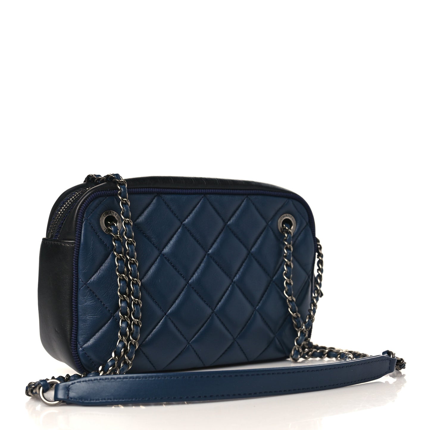 Calfskin Quilted Small Ballerine Camera Case Dark Blue