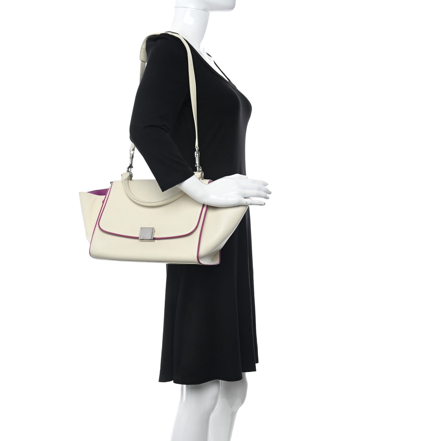 Smooth Calfskin Small Trapeze White Magenta