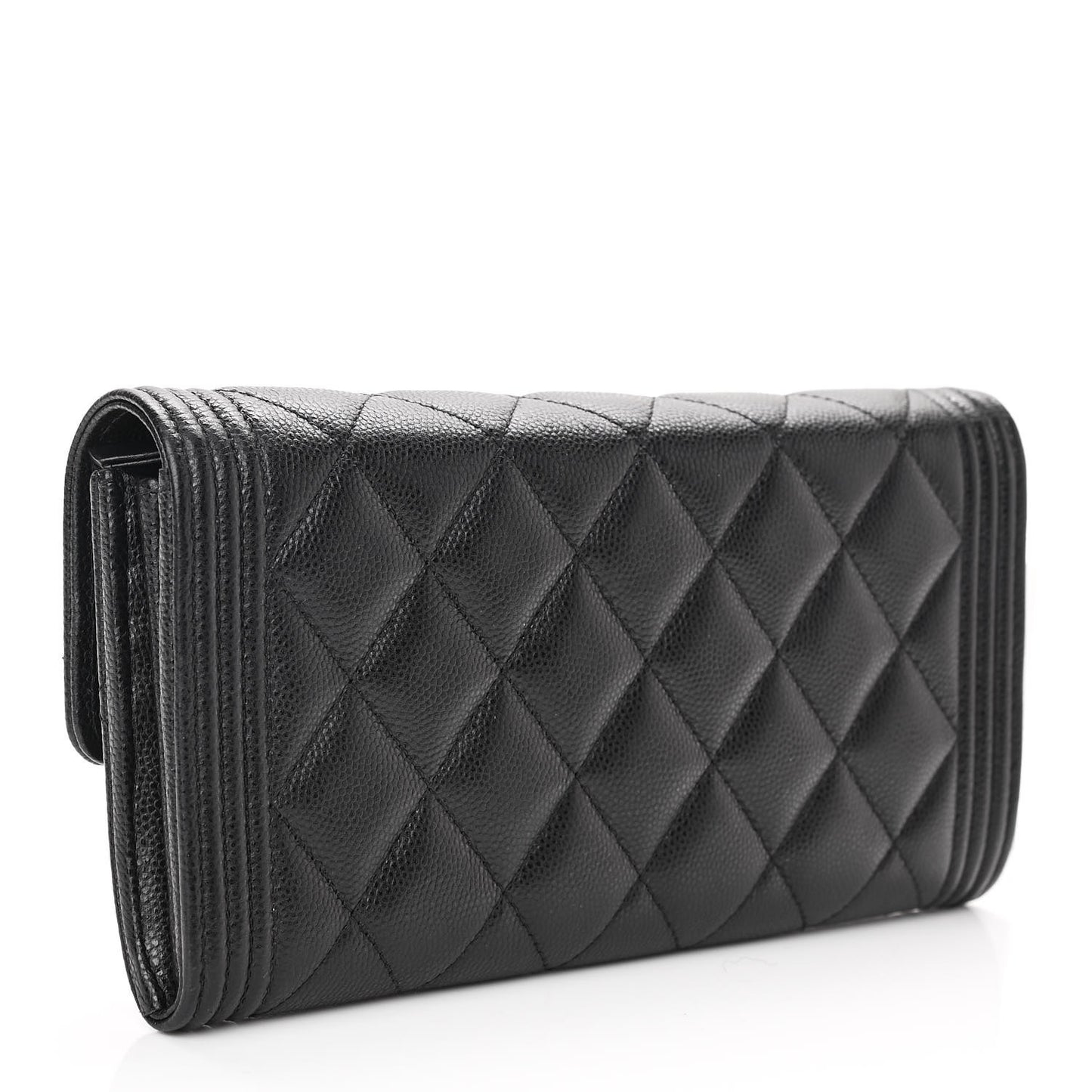 Caviar Quilted Large Boy Gusset Flap Wallet Black