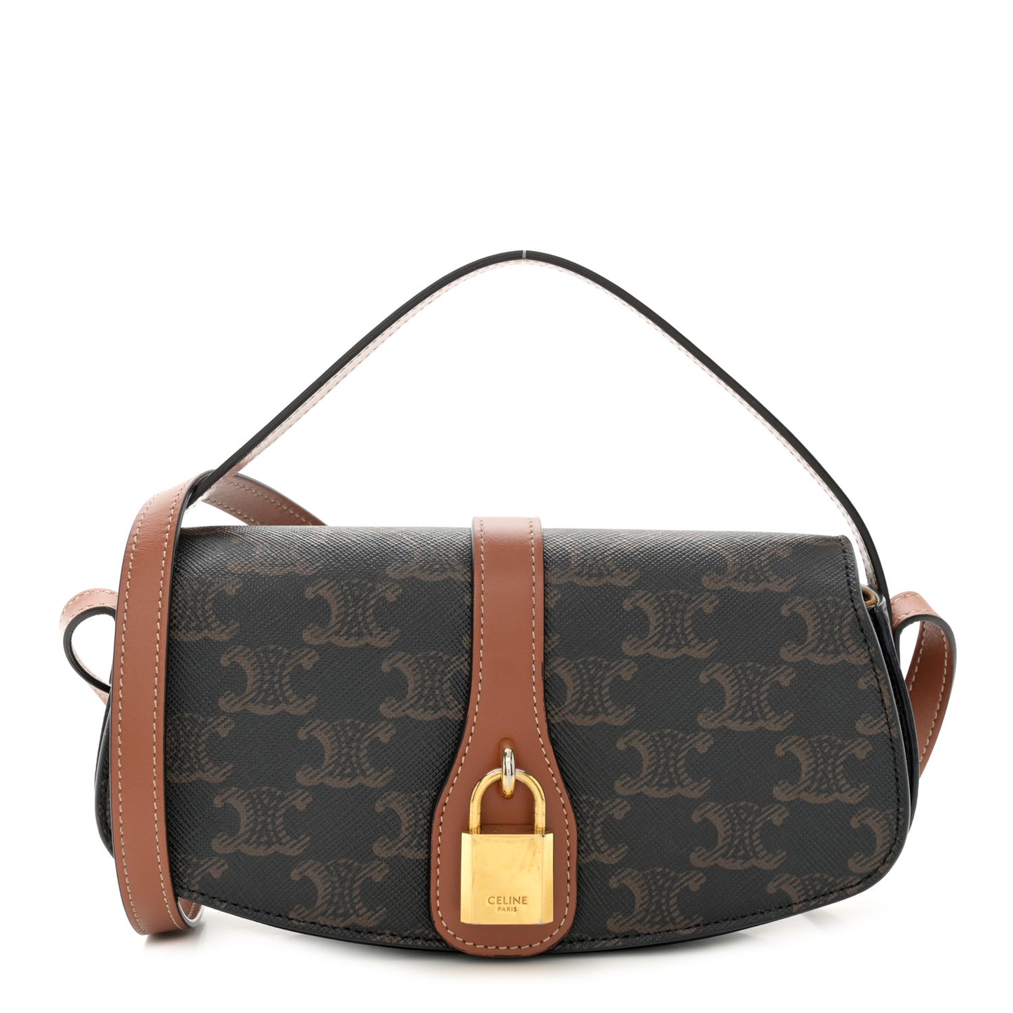 Triomphe Canvas Calfskin Tabou Clutch on Strap Tan