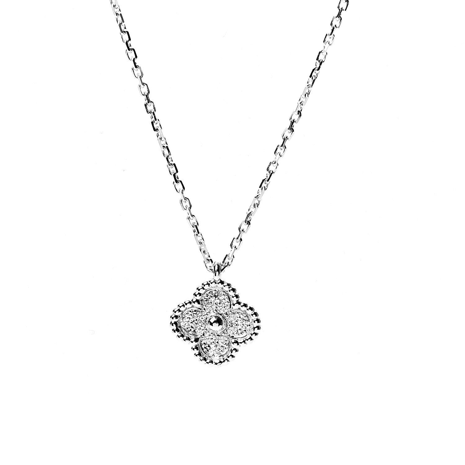 Van Cleef & Arpels 18K White Gold Diamond Sweet Alhambra Pendant Necklace 3 of 6