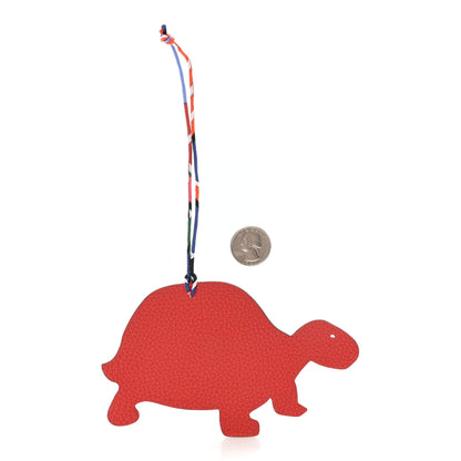 Hermes Togo Epsom Petit H Turtle Bag Charm GM Rouge Casaque Malachite 2 of 4