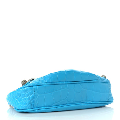 Balenciaga Extra Supple Calfskin Crocodile Embossed Crystal Mini Le Cagole Purse With Chain Cyan 3 of 7