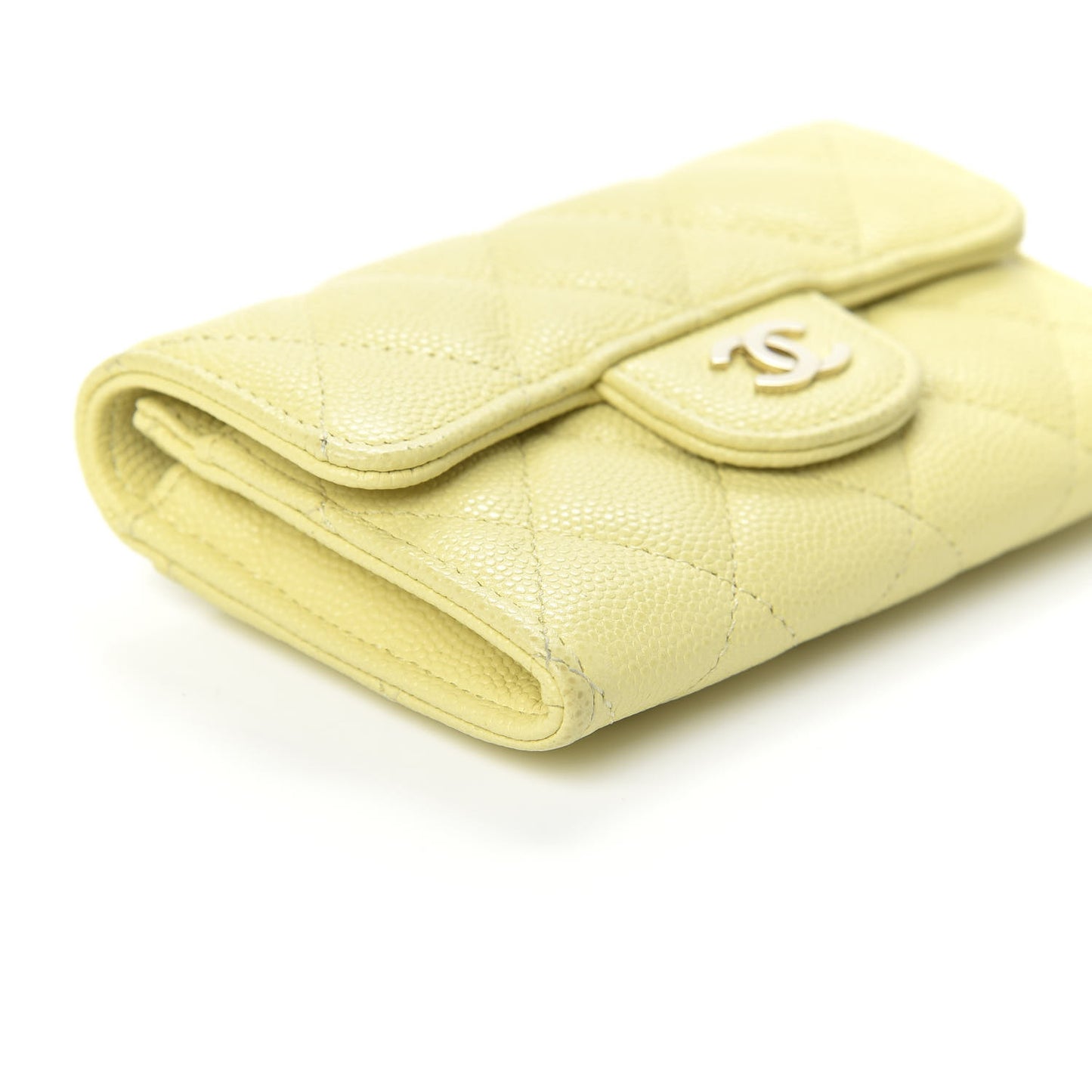 Caviar Quilted Flap Card Holder Wallet Yellow