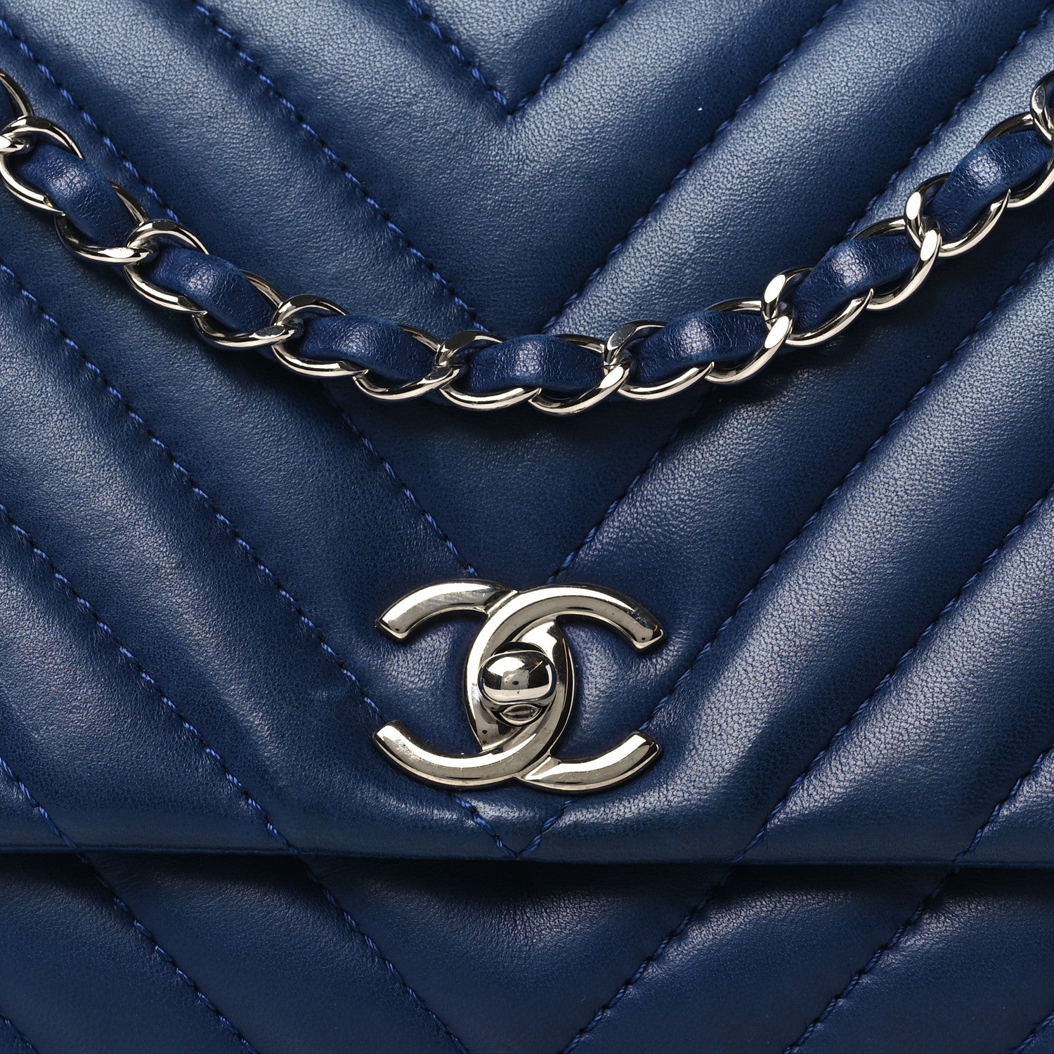 Chanel Lambskin Surpique Chevron Medium Single Flap Blue 8 of 12