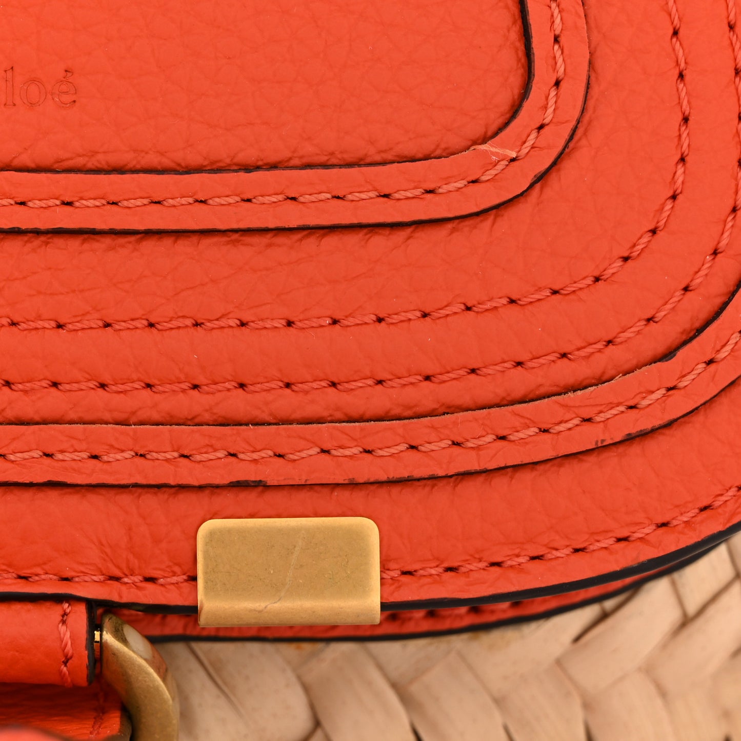 Raffia Small Grain Calfskin Medium Marcie Basket Orange